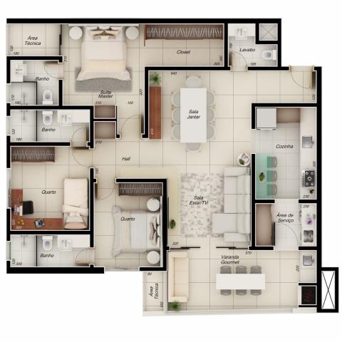 Apartamento com 3 suites Santa Monica com lazer completo